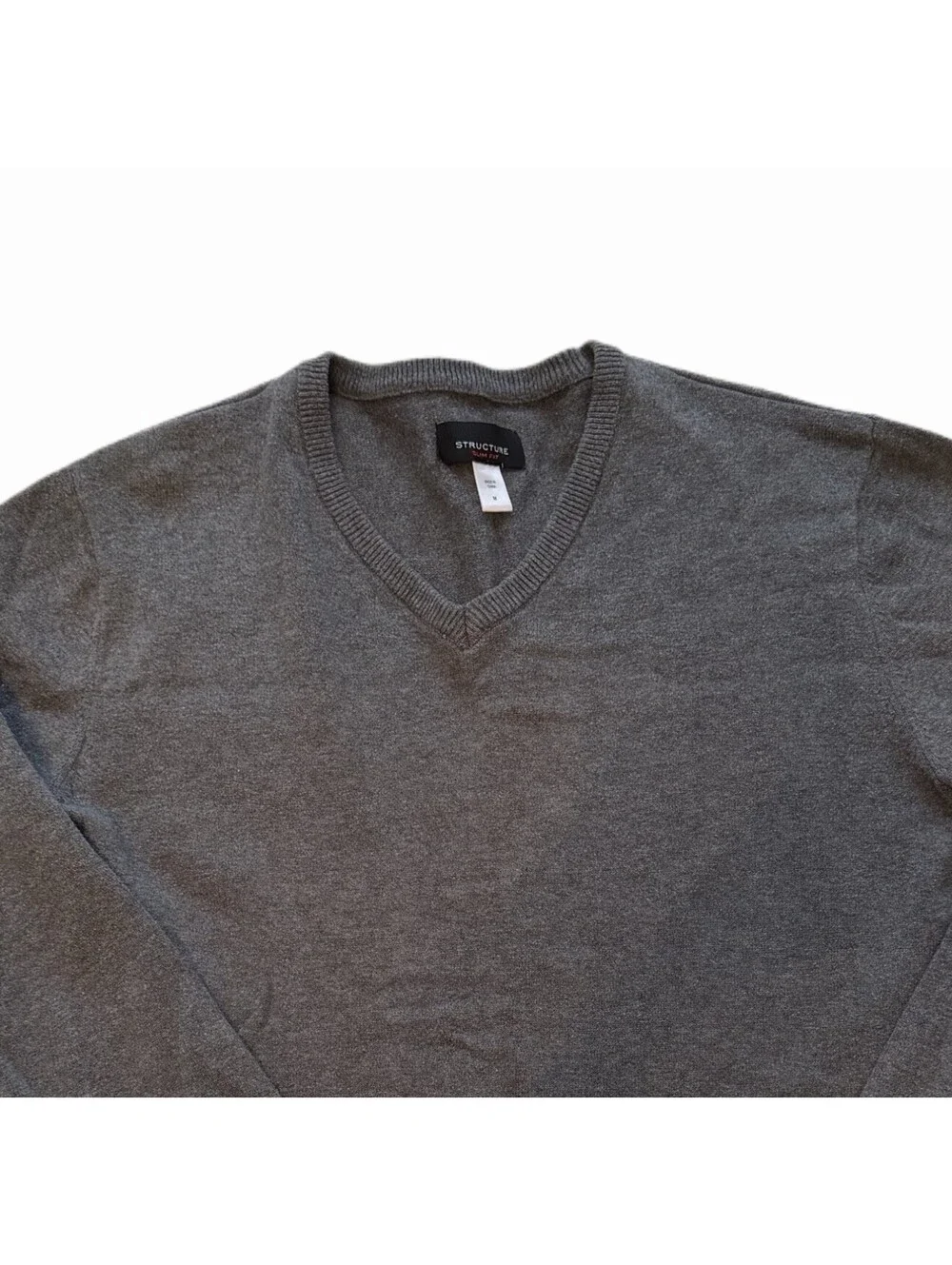 Structure Men’s Slim Fit V-Neck Sweater - Charcoal Gray - Size Medium